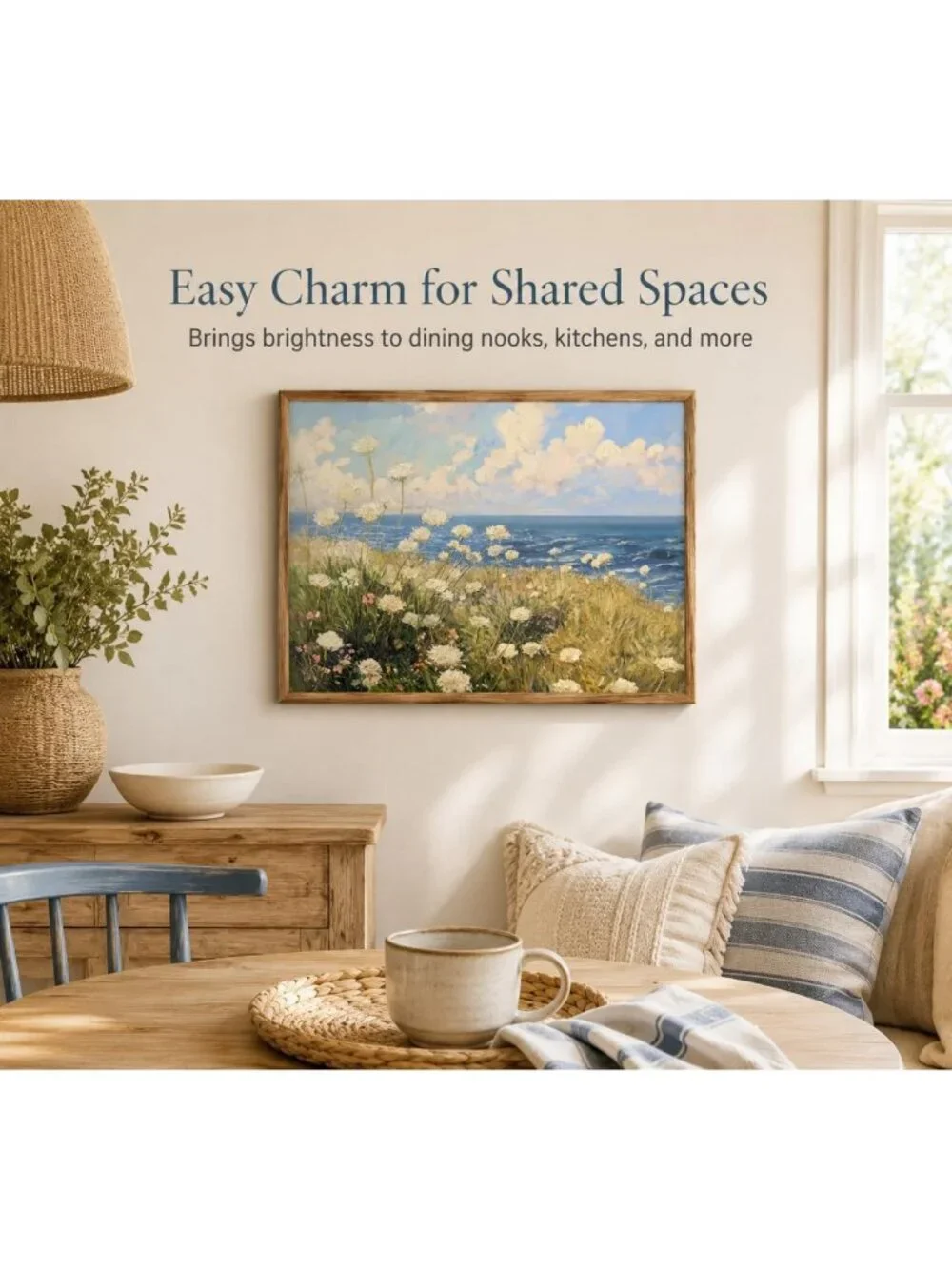 Vintage Coastal Wildflower Canvas Wall Art 12x16 | Seaside Floral Decor for Home